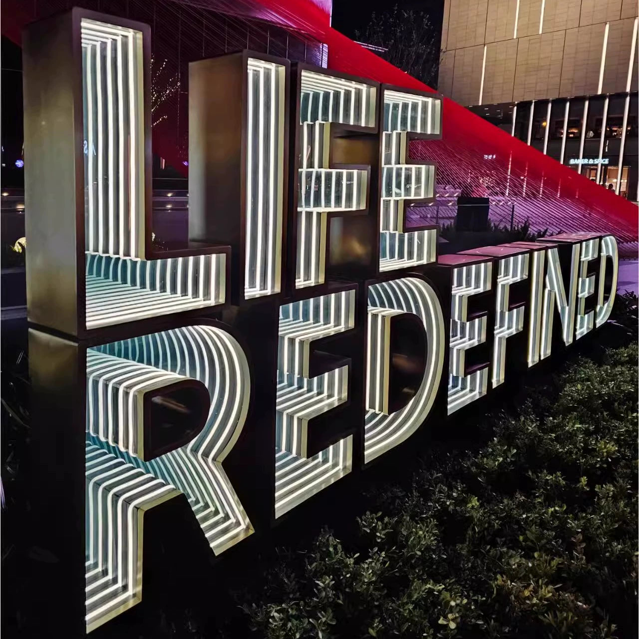 Luminescent characters thousands of mirrors abyss 3d dazzle color net red wall tunnel mirror outdoor stereoscopic landscape character door head sign customization