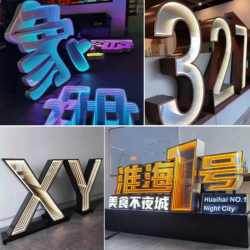 Colorful abyss luminous characters 3D landscape characters Melaleuca mirror custom Internet celebrity neon bar billiards hall door sign
