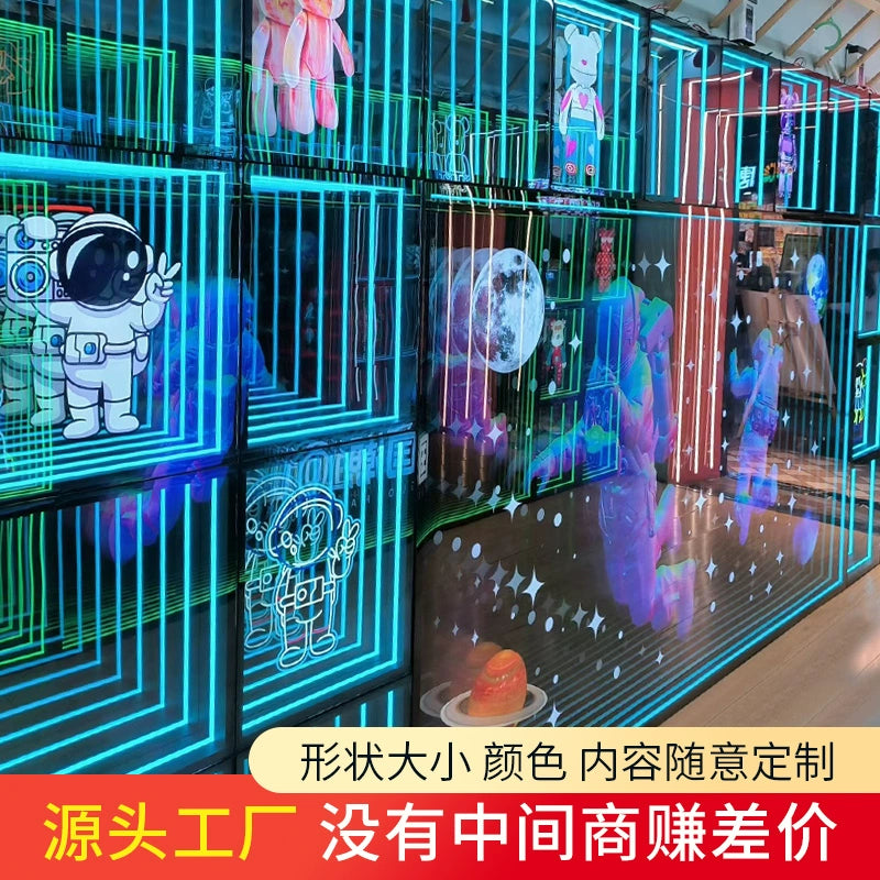 Abyss mirror Melaleuca mirror custom billboard billiard hall chess and card room KTV background wall luminous word brick floor tile light box