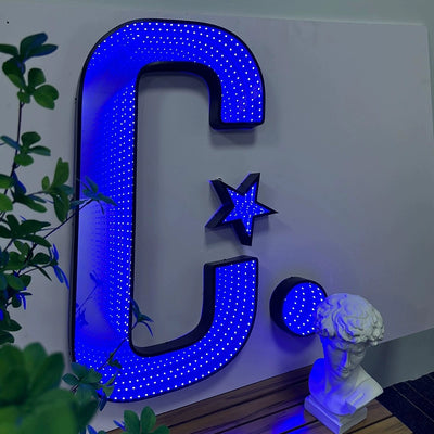 Luminescent characters thousands of mirrors abyss 3d dazzle color net red wall tunnel mirror outdoor stereoscopic landscape character door head sign customization