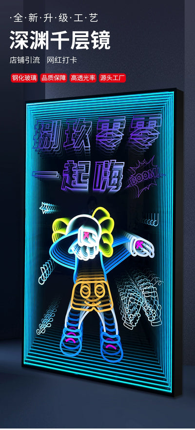 Abyss mirror Melaleuca mirror custom billboard billiard hall chess and card room KTV background wall luminous word brick floor tile light box
