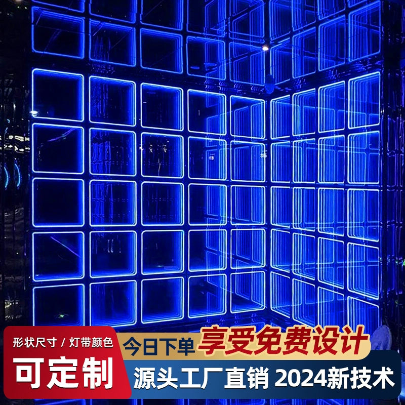 Abyss mirror Melaleuca mirror custom billboard billiard hall chess and card room KTV background wall luminous word brick floor tile light box