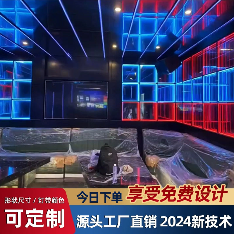 Abyss mirror Melaleuca mirror custom billboard billiard hall chess and card room KTV background wall luminous word brick floor tile light box