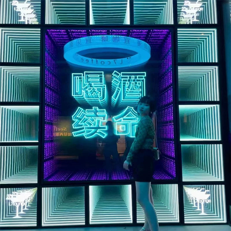 Abyss mirror Melaleuca mirror custom neon light luminous characters creative light box bar Internet celebrity background advertising signs custom