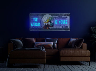 Dollar neon sign, The world is yours neon, Dollar neon art, Dollar light sign, Money neon, Money wall art, Money pop art, Pop art neon sign