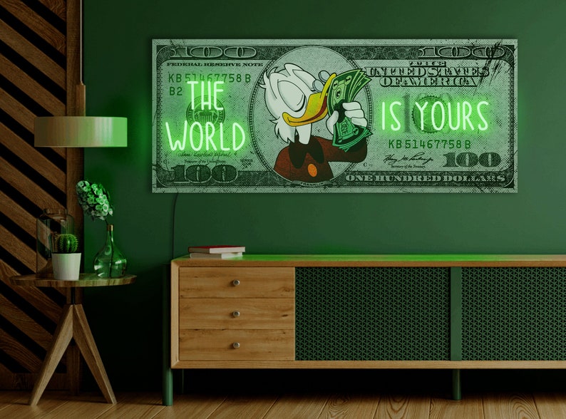 Dollar neon sign, The world is yours neon, Dollar neon art, Dollar light sign, Money neon, Money wall art, Money pop art, Pop art neon sign