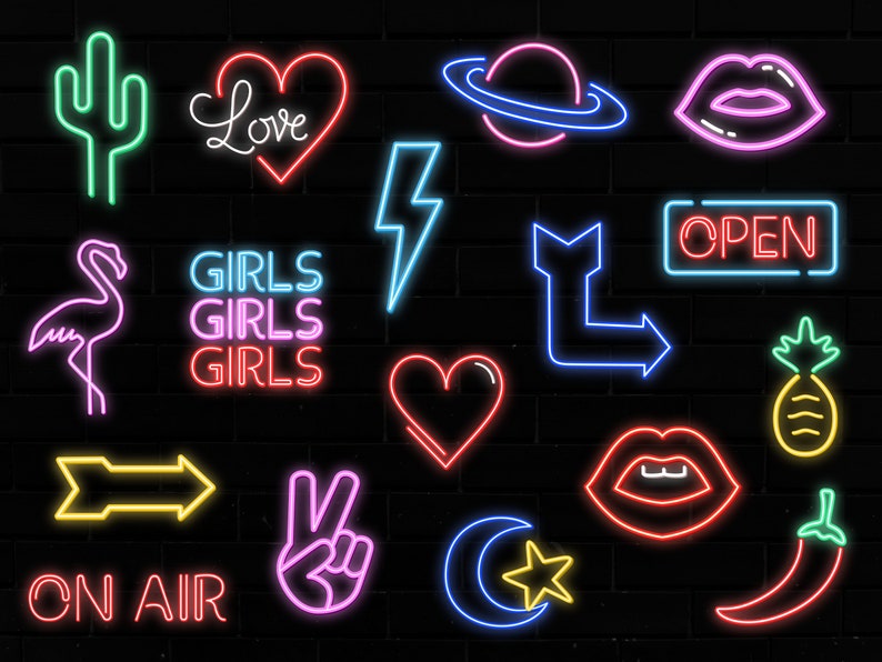 Neon Figures - SVG - SVG - Transparent Background, Digital Cut File, Neon Signs, Layered Svg, Commercial Use, Instant Download, Heart, Arrow