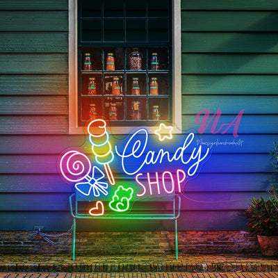 Candy Shop Neon Sign Sweet Lollipop Candy Neon Light Custom Business Logo Opening Sign Candy Store Wall Decor Candy Led Light Welcome Sign