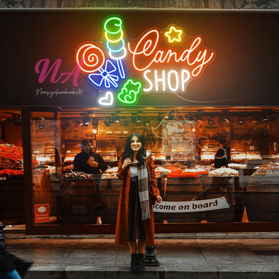 Candy Shop Neon Sign Sweet Lollipop Candy Neon Light Custom Business Logo Opening Sign Candy Store Wall Decor Candy Led Light Welcome Sign