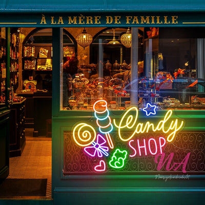 Candy Shop Neon Sign Sweet Lollipop Candy Neon Light Custom Business Logo Opening Sign Candy Store Wall Decor Candy Led Light Welcome Sign