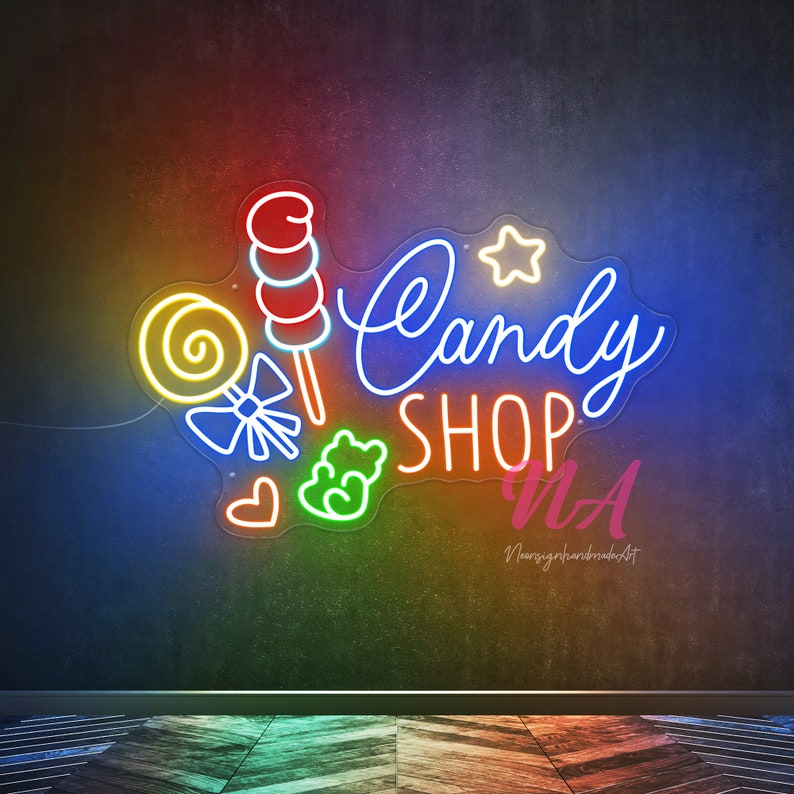Candy Shop Neon Sign Sweet Lollipop Candy Neon Light Custom Business Logo Opening Sign Candy Store Wall Decor Candy Led Light Welcome Sign