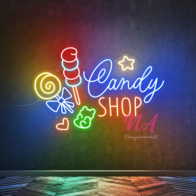 Candy Shop Neon Sign Sweet Lollipop Candy Neon Light Custom Business Logo Opening Sign Candy Store Wall Decor Candy Led Light Welcome Sign