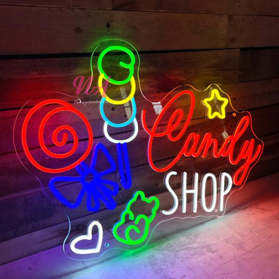 Candy Shop Neon Sign Sweet Lollipop Candy Neon Light Custom Business Logo Opening Sign Candy Store Wall Decor Candy Led Light Welcome Sign