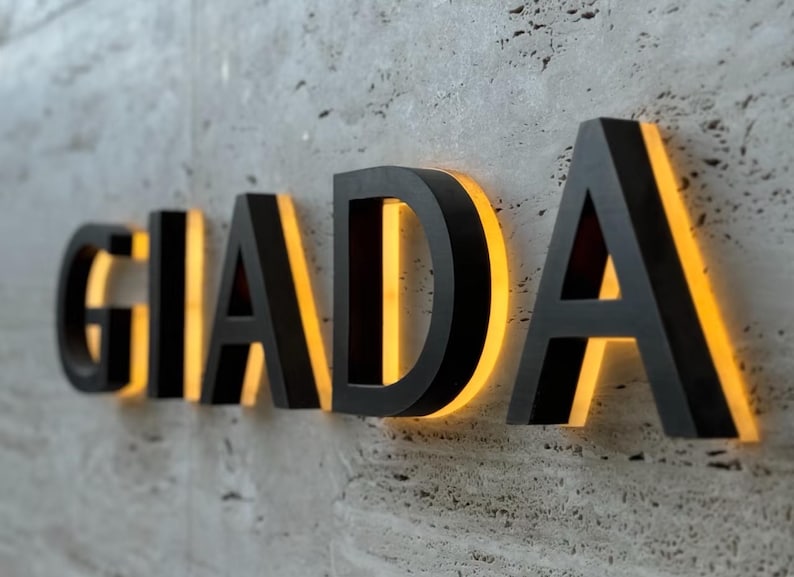 Custom Metal Backlit Sign - LED Business Logo Sign - Personalized Storefront Sign - Light Up Wall Letters for Shop, Office, Bar, Cafe