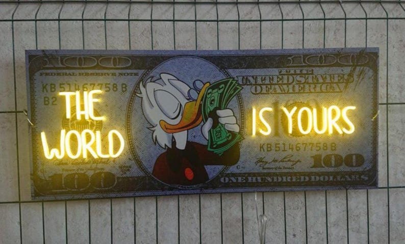 Dollar neon sign, The world is yours neon, Dollar neon art, Dollar light sign, Money neon, Money wall art, Money pop art, Pop art neon sign